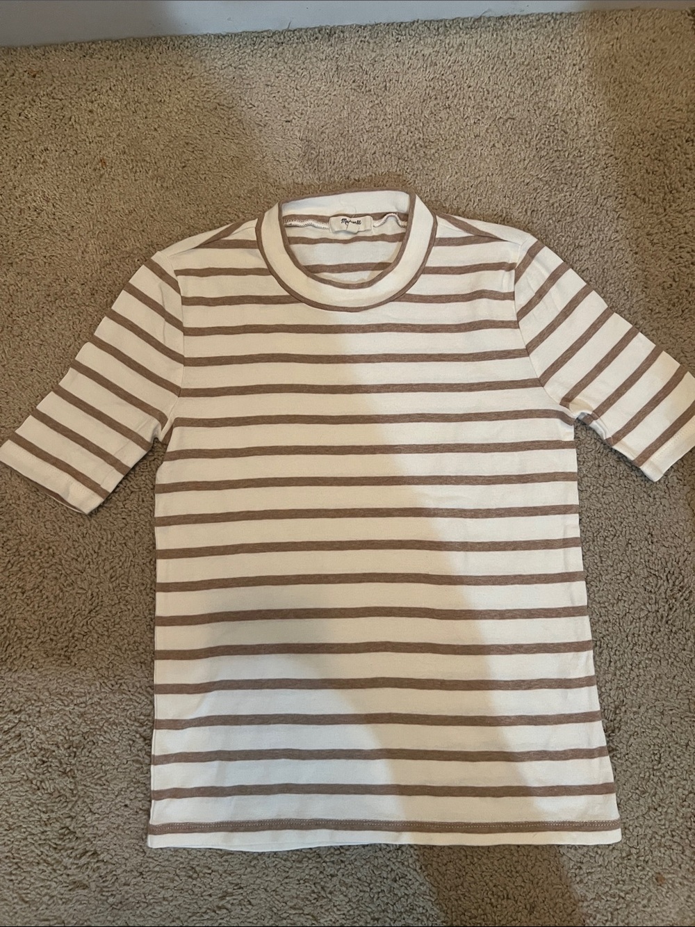 Madewell Cream and Taupe Striped Short Sleeve Tee
